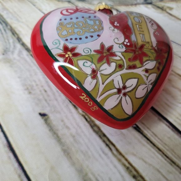 2006 Pier 1 Li Bien Joy Noel Red Multi Color Heart Ornament with Box Appx 3 x 4" - Picture 5 of 8